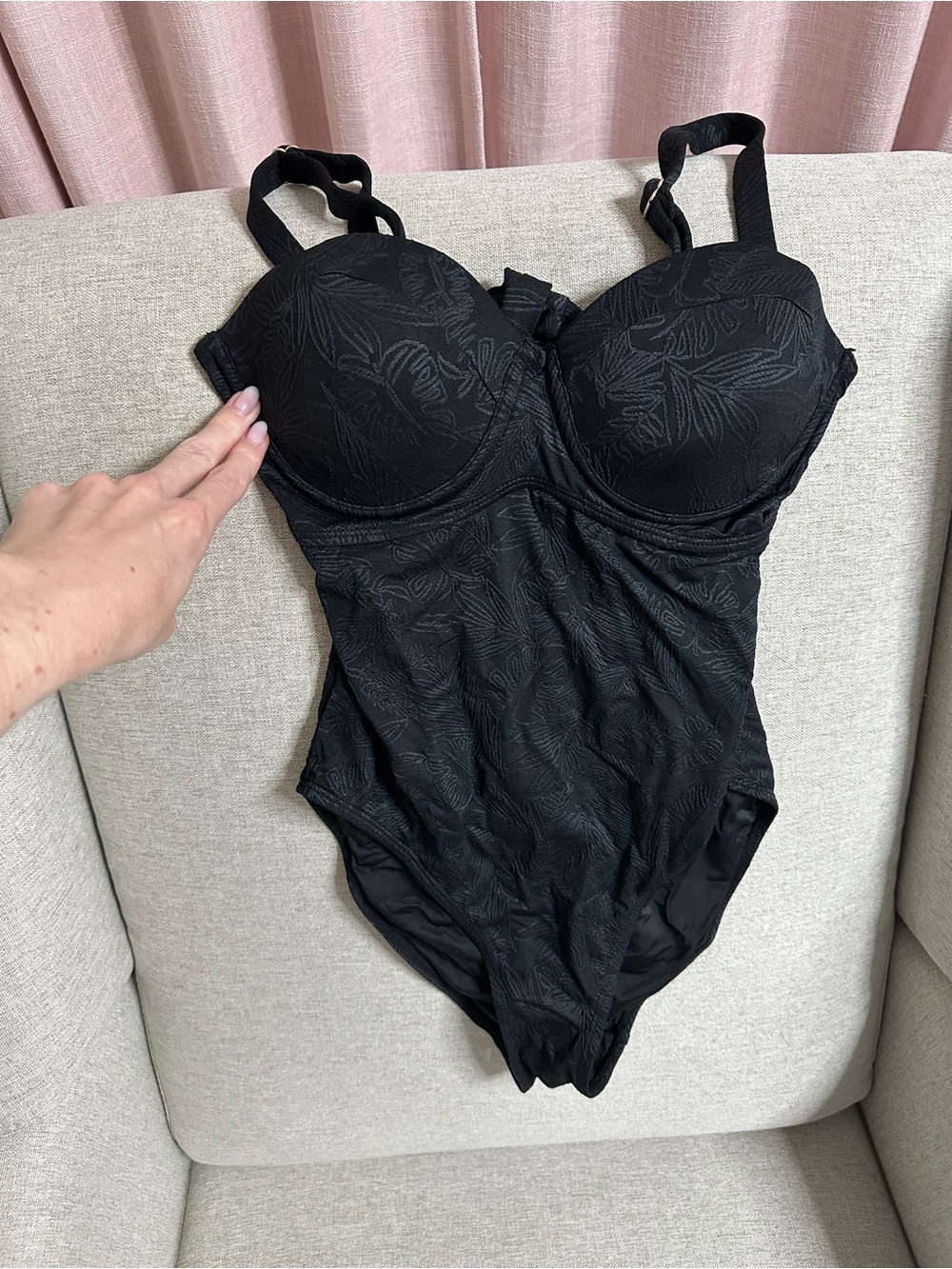 Betsey Johnson Black One-Piece Swimsuit with Pink Logo Tag